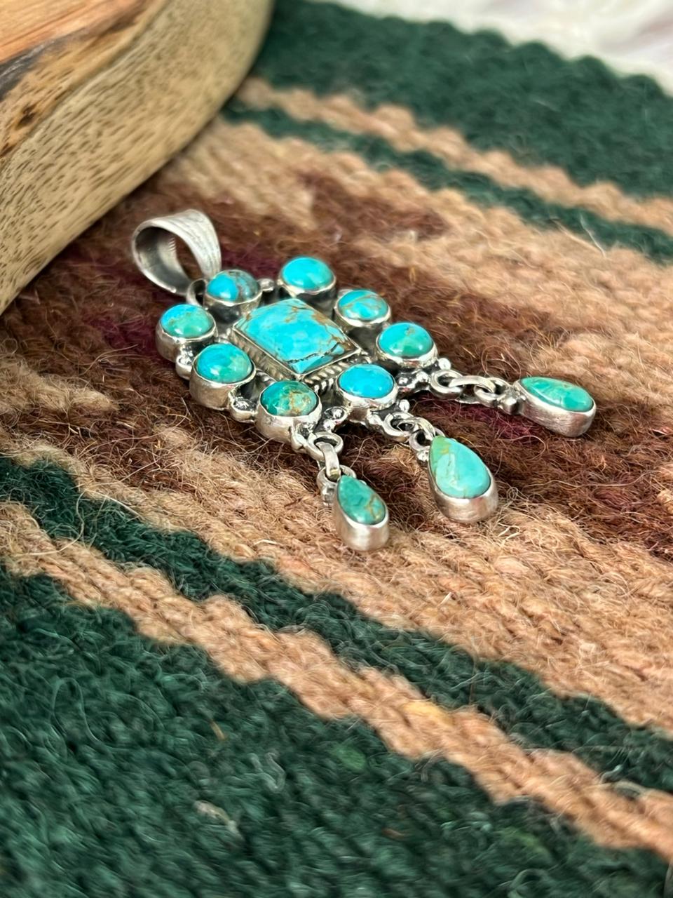 Handmade Sterling Silver Royston Ribbon with Kingman Turquoise Pendant "Signed Nizhoni"