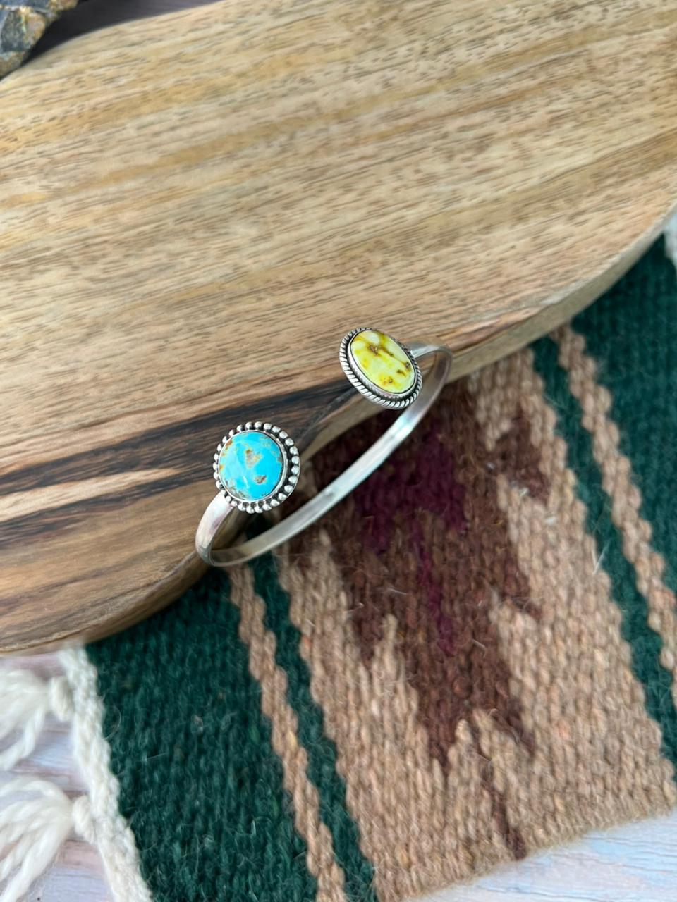 Handmade Sterling Silver Santa Maria with Palomino Turquoise Cuff Bracelet "Signed Nizhoni"