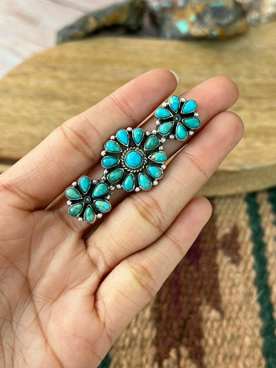 Handmade Sterling Silver Kingman Turquoise Adjustable Ring "Signed Nizhoni"