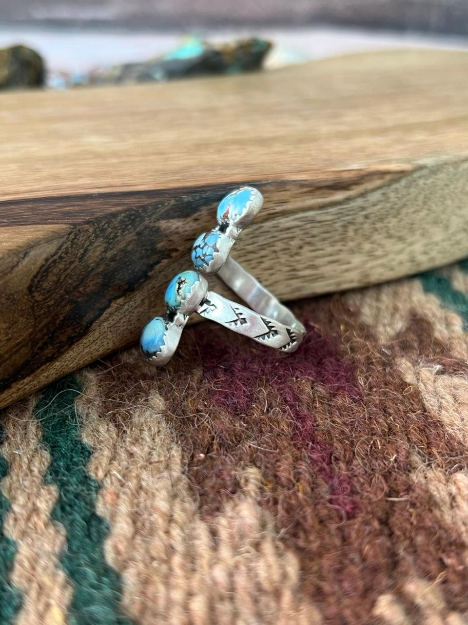 Handmade Sterling Silver Golden Hills Turquoise Adjustable Ring "Signed Nizhoni"