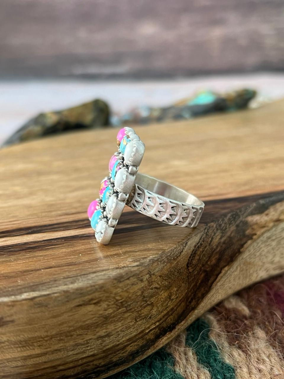 Handmade Sterling Silver Cotton Candy Bar Adjustable Ring "Signed Nizhoni"