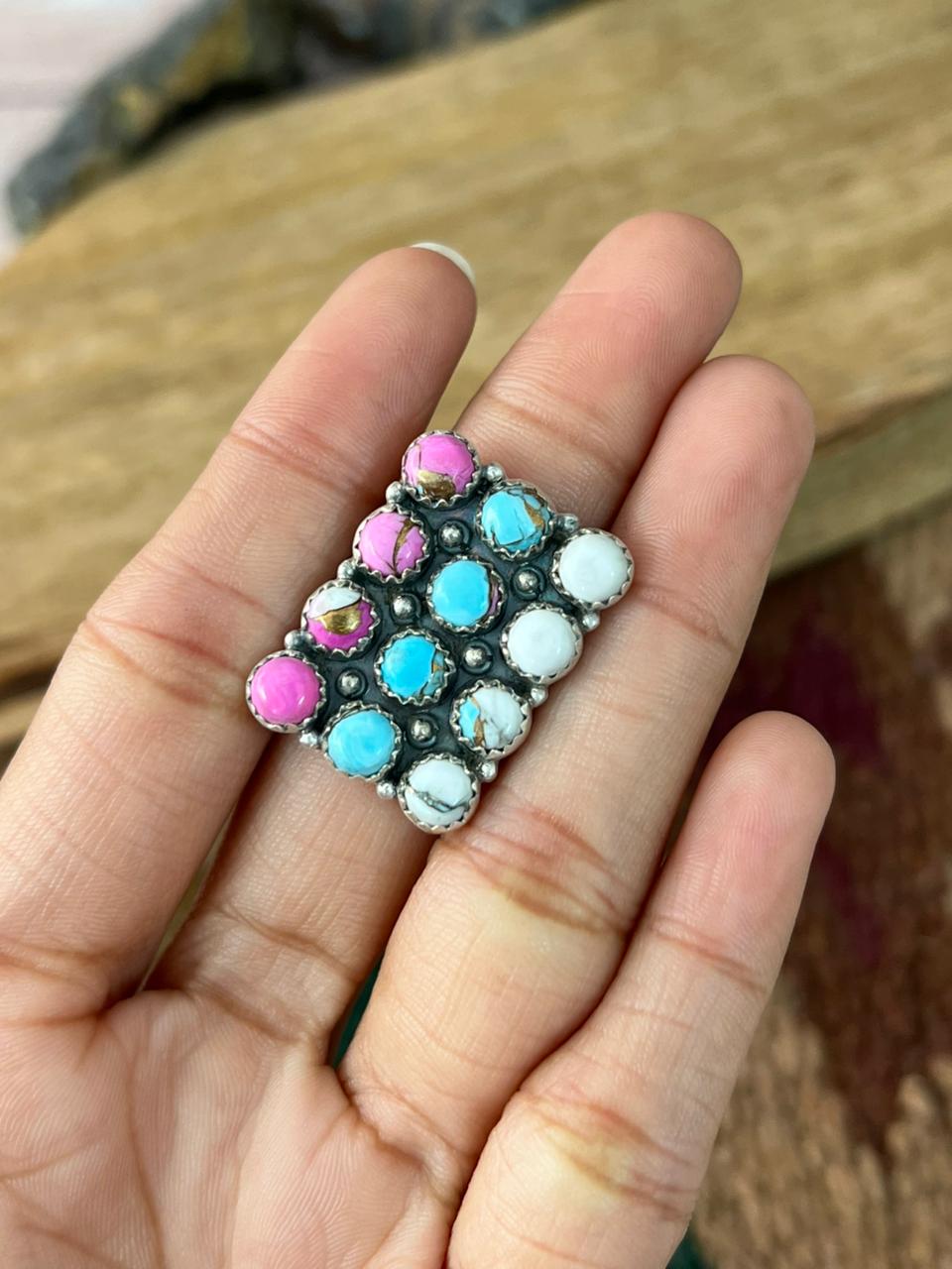 Handmade Sterling Silver Cotton Candy Bar Adjustable Ring "Signed Nizhoni"
