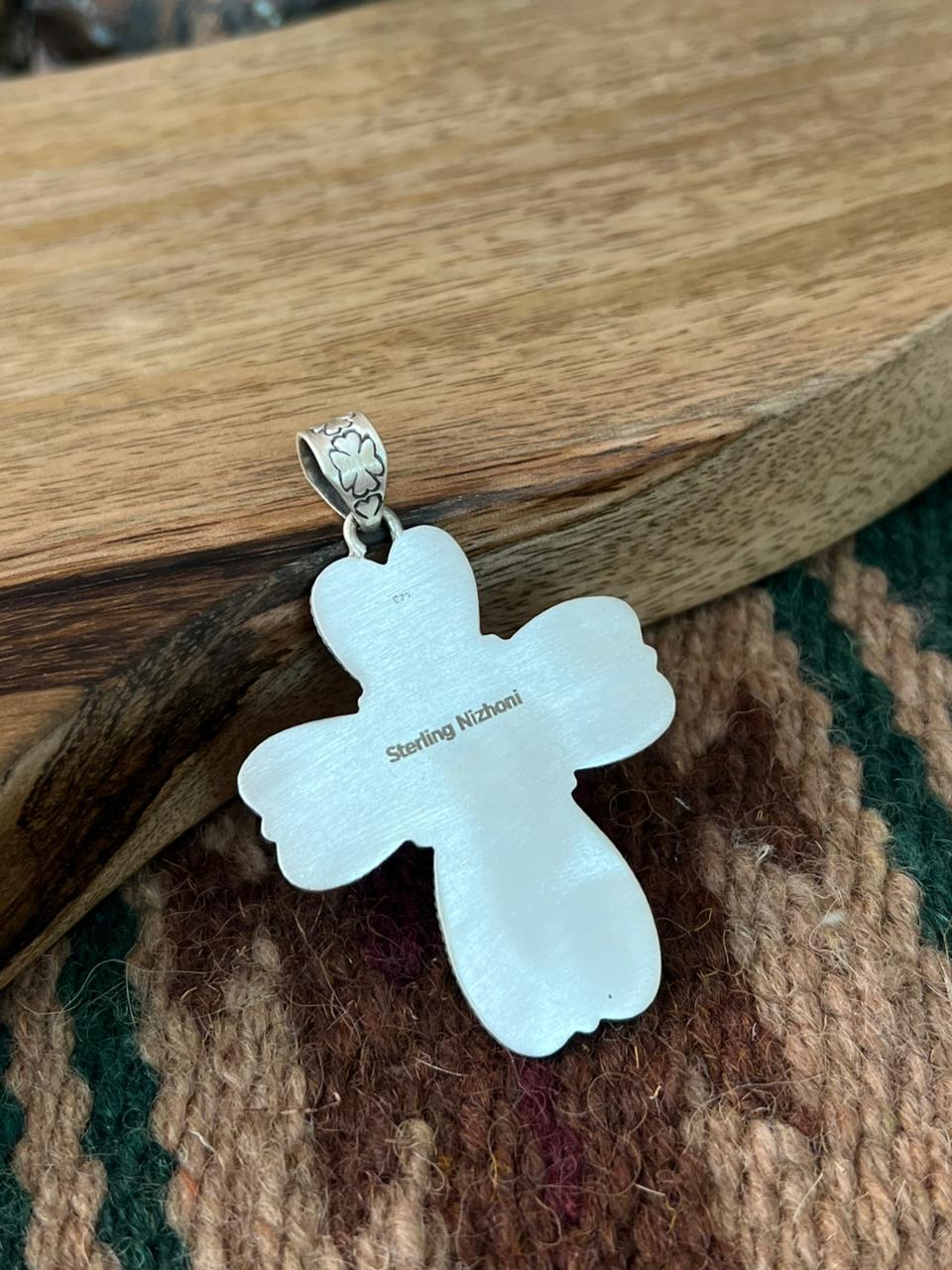 Handmade Sterling Silver Orange Mojave with Kingman Turquoise Pendant "Signed Nizhoni"