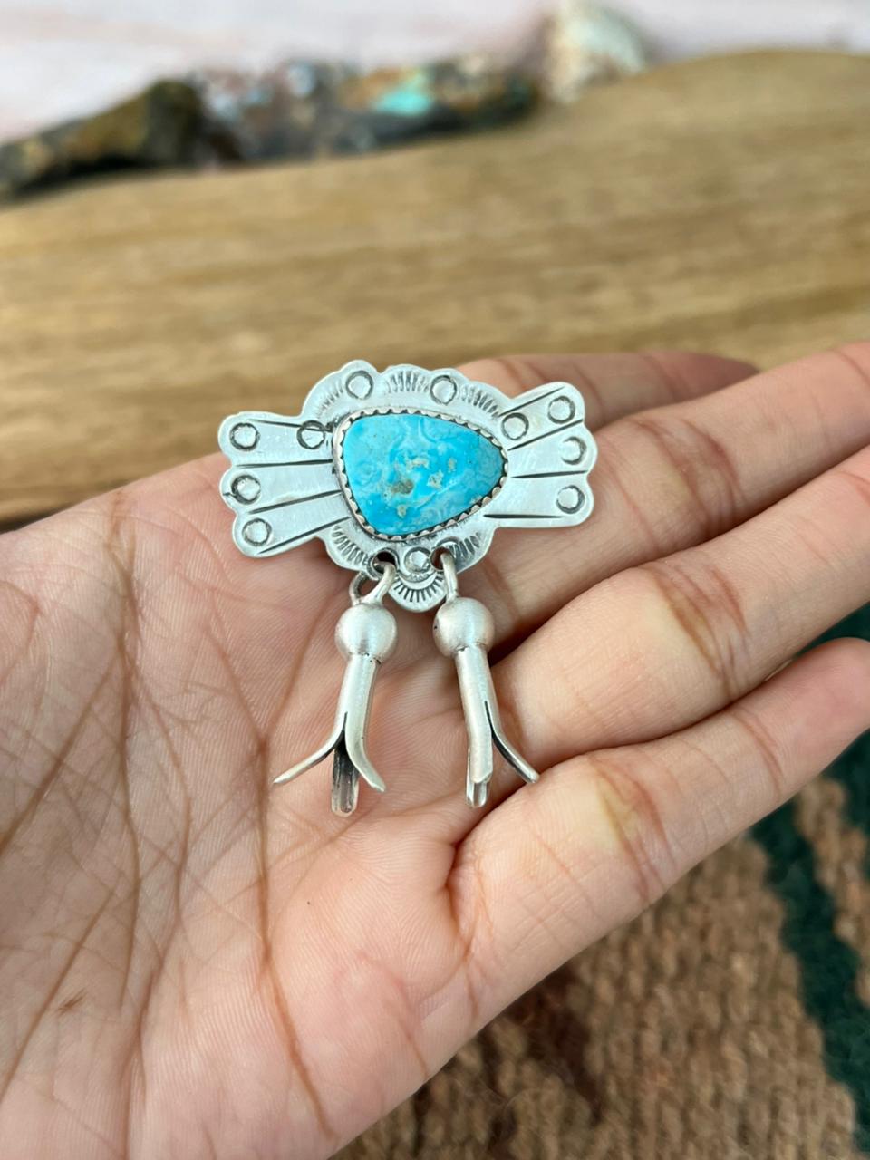 Handmade Sterling Silver Sierra Bella Turquoise Purse Pin "Signed Nizhoni"