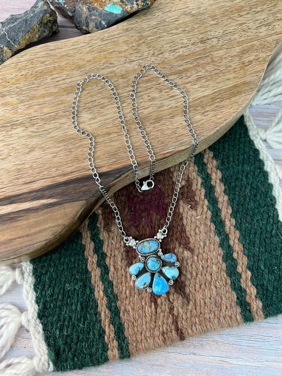 Handmade Sterling Silver Golden Hills Turquoise Necklace "Signed Nizhoni"