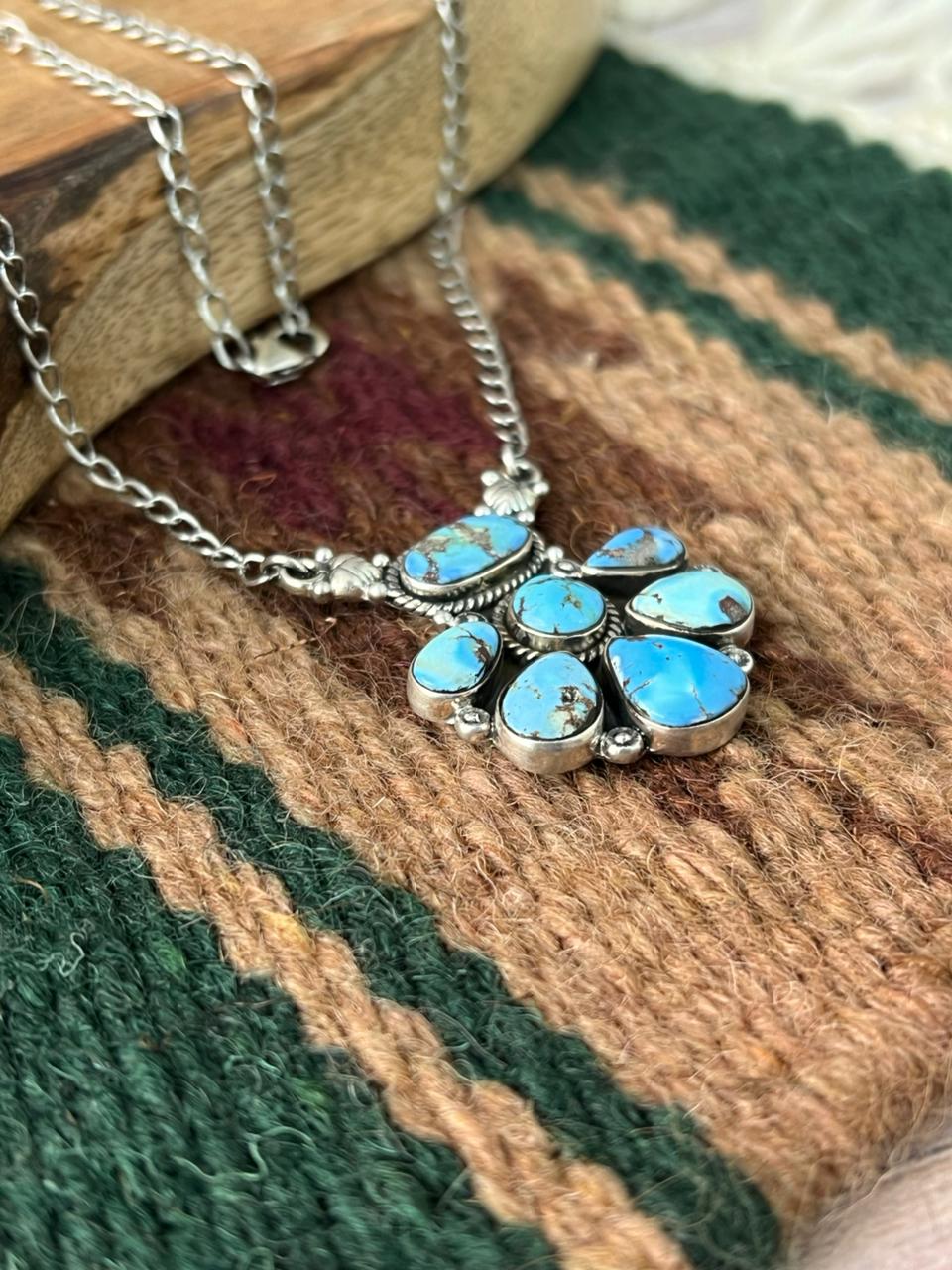 Handmade Sterling Silver Golden Hills Turquoise Necklace "Signed Nizhoni"