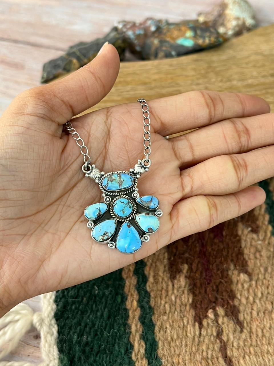 Handmade Sterling Silver Golden Hills Turquoise Necklace "Signed Nizhoni"