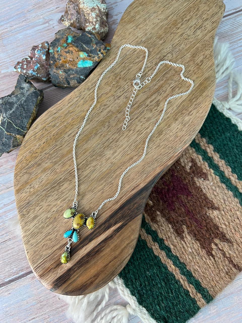 Handmade Sterling Silver Kingman with Palomino Turquoise Necklace "Signed Nizhoni"