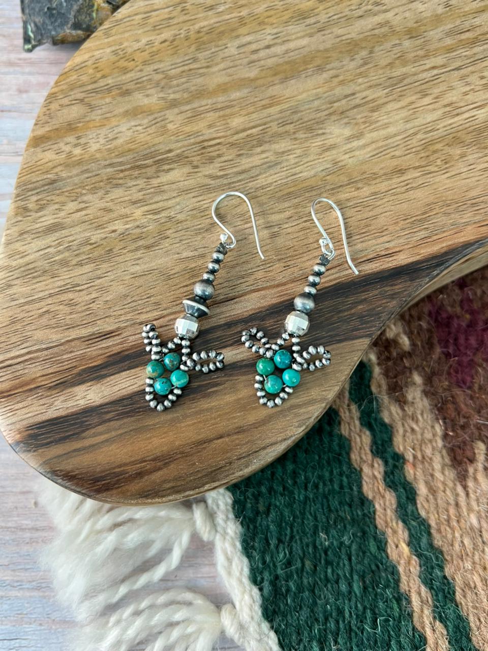 Handmade Sterling Silver Blue Kingman Turquoise Hook Dangle Beaded Earrings