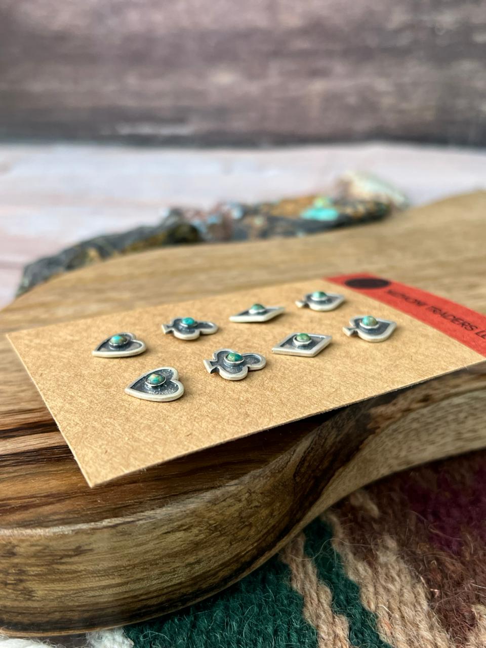 Handmade Sterling Silver Kingman Turquoise Post Studs Card Set