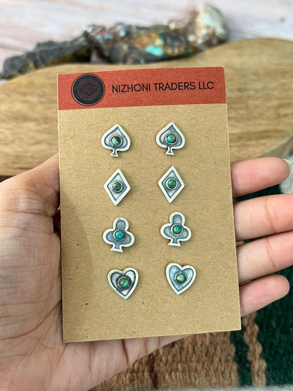 Handmade Sterling Silver Kingman Turquoise Post Studs Card Set