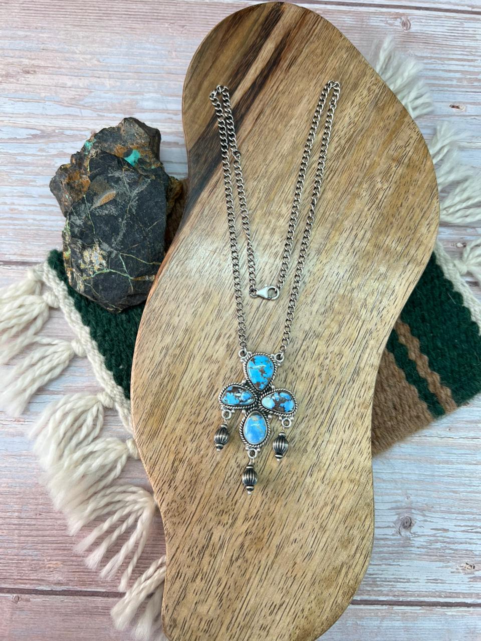 Handmade Sterling Silver Golden Hills Turquoise Necklace "Signed Nizhoni"