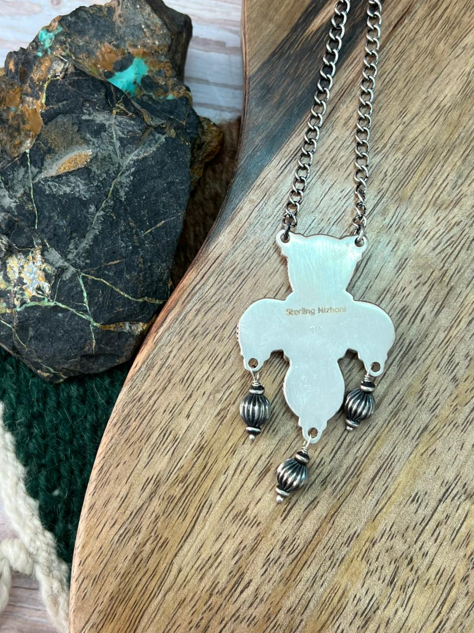 Handmade Sterling Silver Golden Hills Turquoise Necklace "Signed Nizhoni"