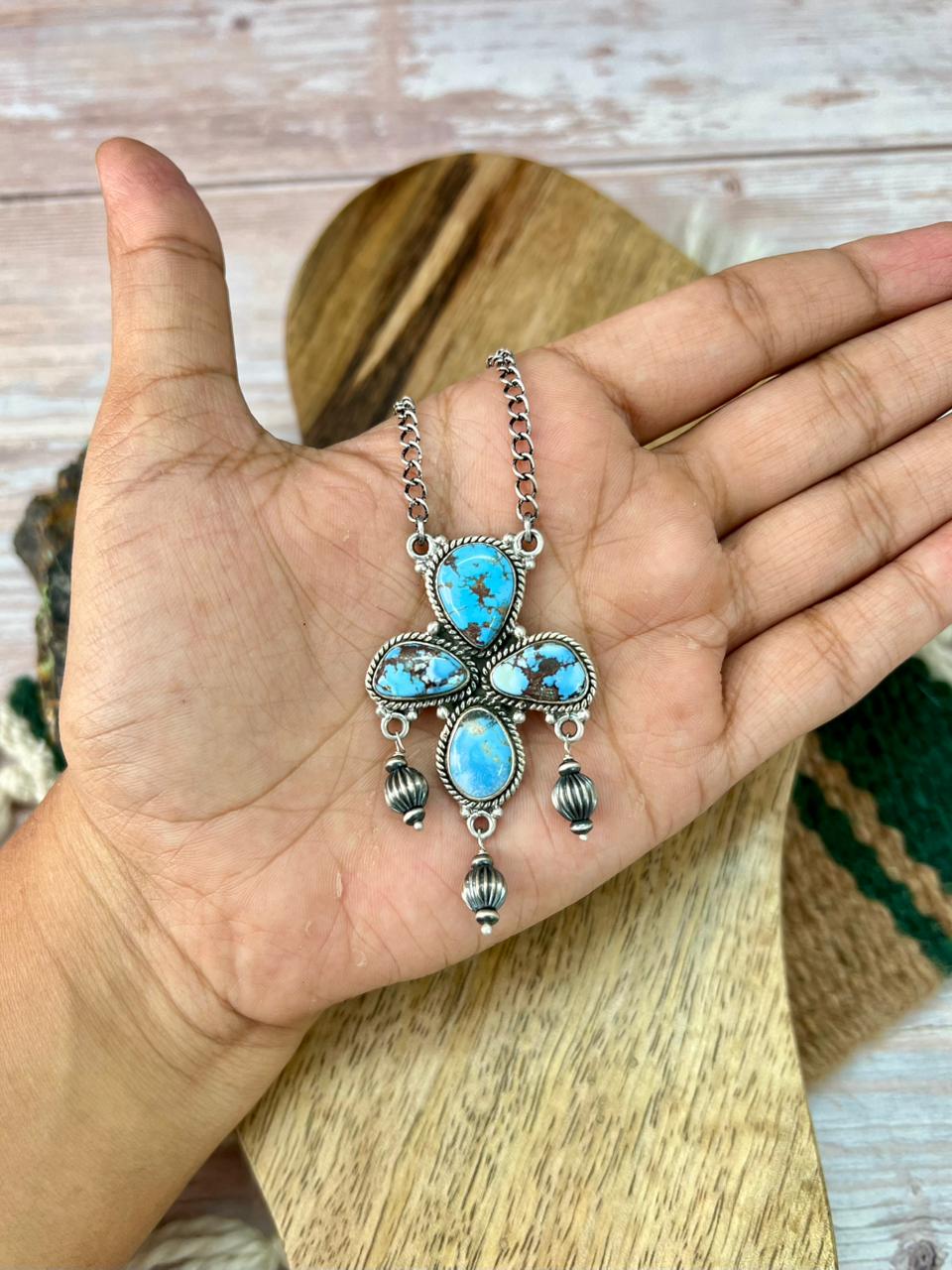 Handmade Sterling Silver Golden Hills Turquoise Necklace "Signed Nizhoni"