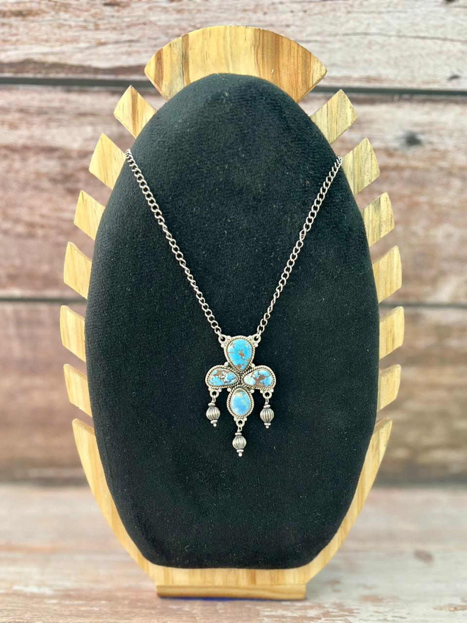 Handmade Sterling Silver Golden Hills Turquoise Necklace "Signed Nizhoni"