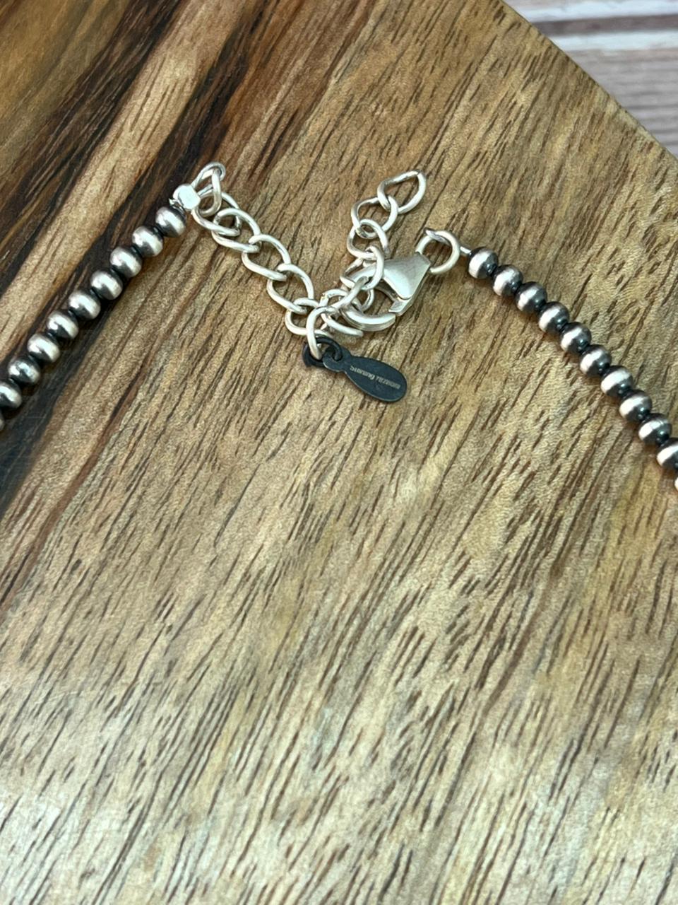 Handmade Sterling Silver Kingman Turquoise Beaded Necklace "Signed Nizhoni"