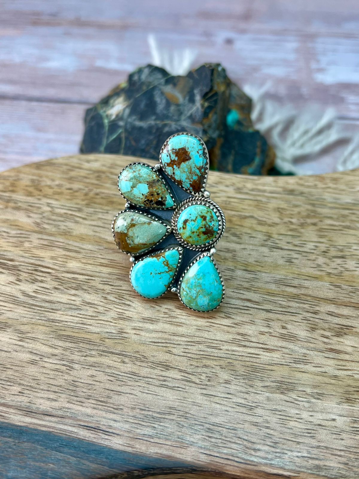 Handmade Sterling Silver Baja Turquoise Collection: Adjustable Ring "Signed Nizhoni" (7)