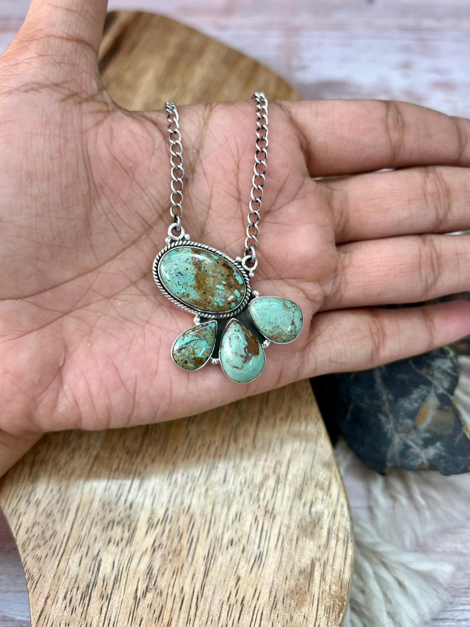 Handmade Sterling Silver Baja Turquoise Collection: Necklace "Signed Nizhoni"