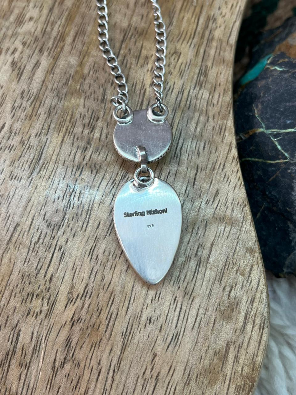 Handmade Sterling Silver Baja Turquoise Collection: Necklace "Signed Nizhoni"