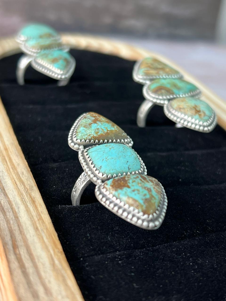 Handmade Sterling Silver Baja Turquoise Collection: Adjustable Ring "Signed Nizhoni"