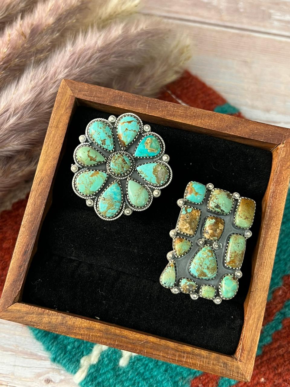 Handmade Sterling Silver Baja Turquoise Collection: Adjustable Ring "Signed Nizhoni"