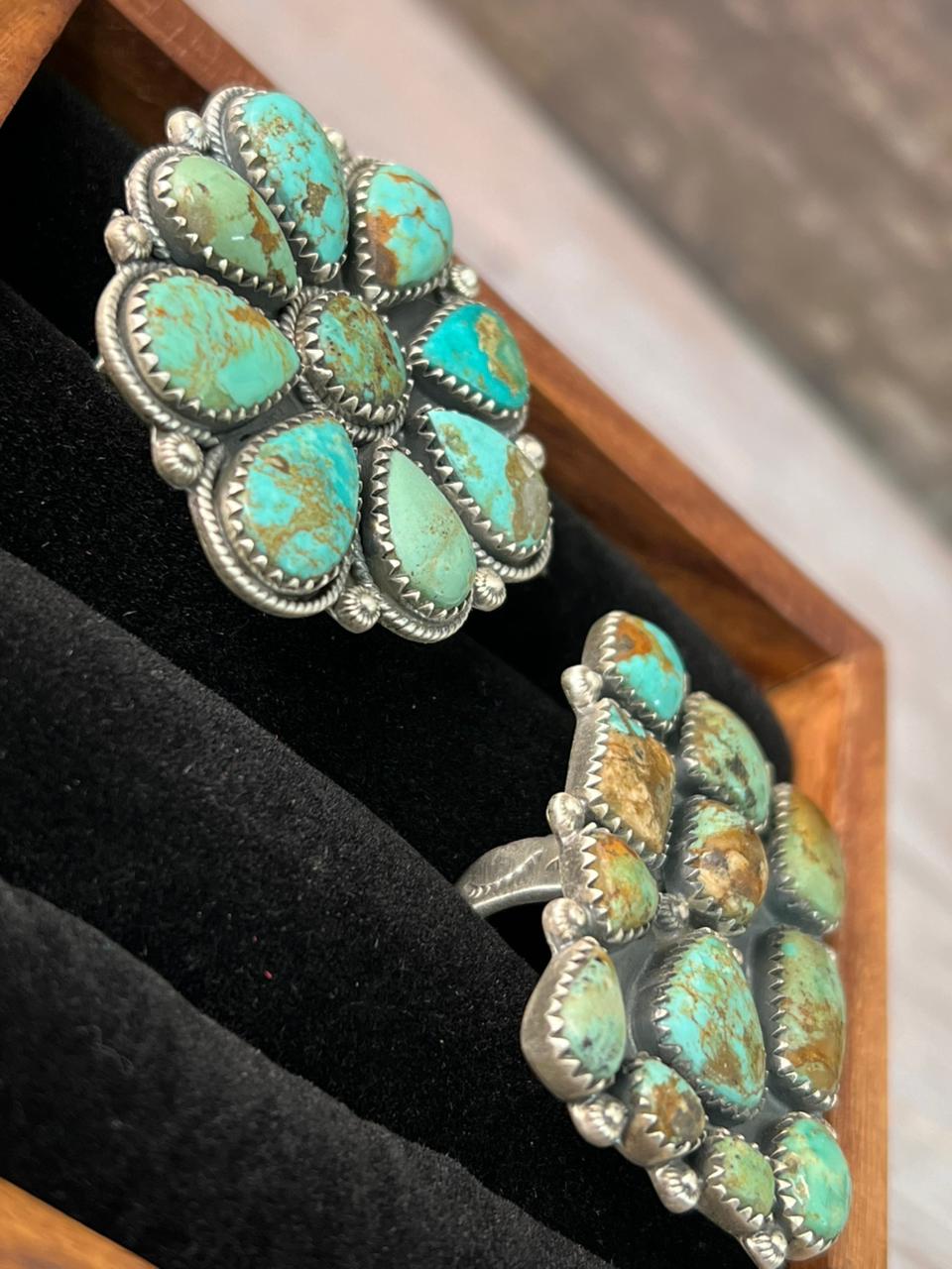Handmade Sterling Silver Baja Turquoise Collection: Adjustable Ring "Signed Nizhoni"