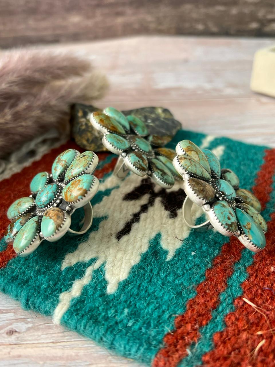Handmade Sterling Silver Baja Turquoise Collection: Adjustable Ring "Signed Nizhoni" (4)