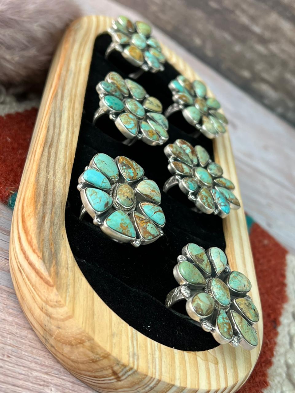 Handmade Sterling Silver Baja Turquoise Collection: Adjustable Ring "Signed Nizhoni" (3)