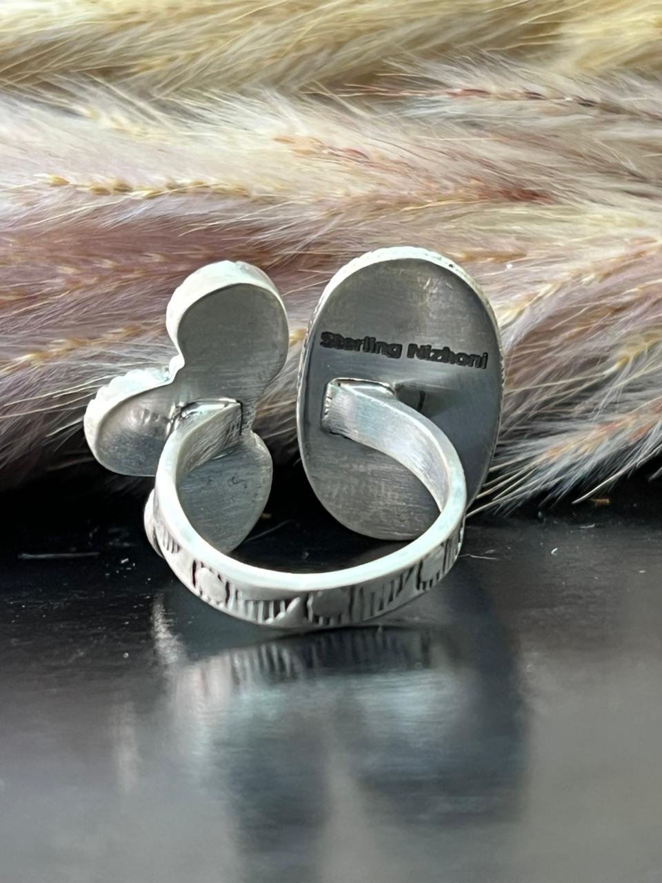Handmade Sterling Silver Baja Turquoise Collection: Adjustable Ring "Signed Nizhoni"