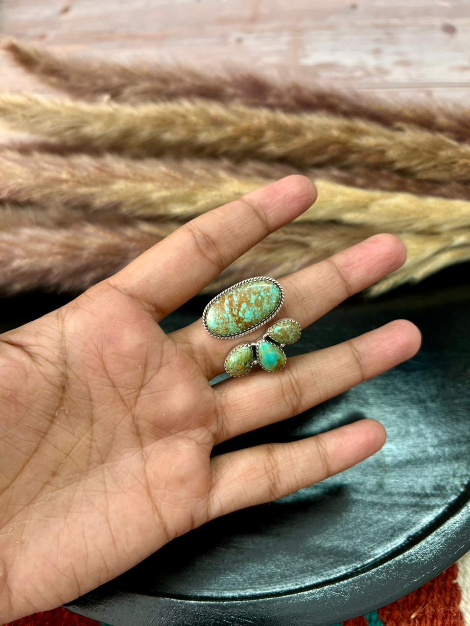 Handmade Sterling Silver Baja Turquoise Collection: Adjustable Ring "Signed Nizhoni"