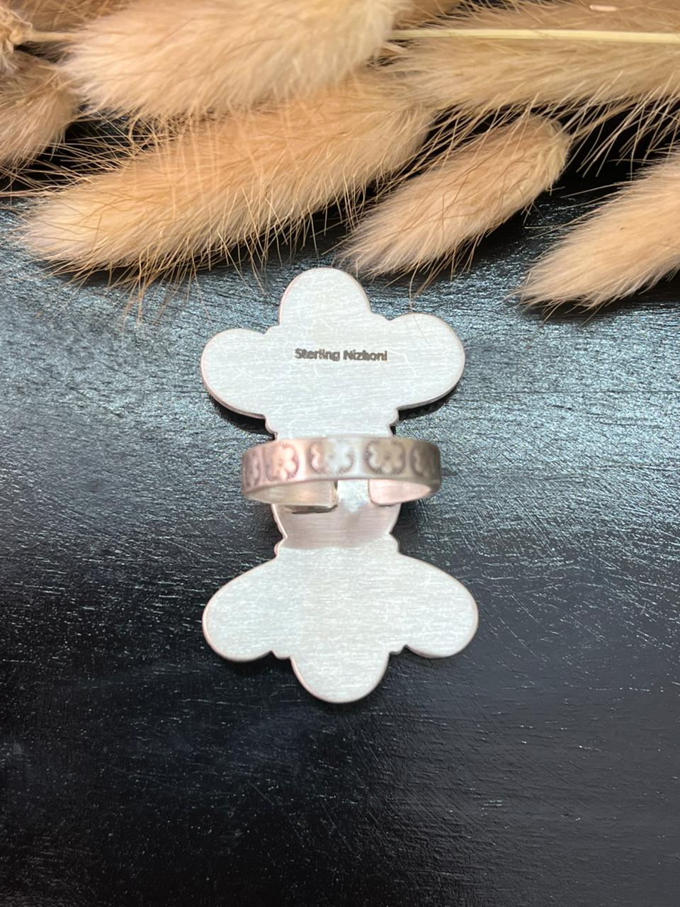 Handmade Sterling Silver Baja Turquoise Collection: Adjustable Ring "Signed Nizhoni" (1)