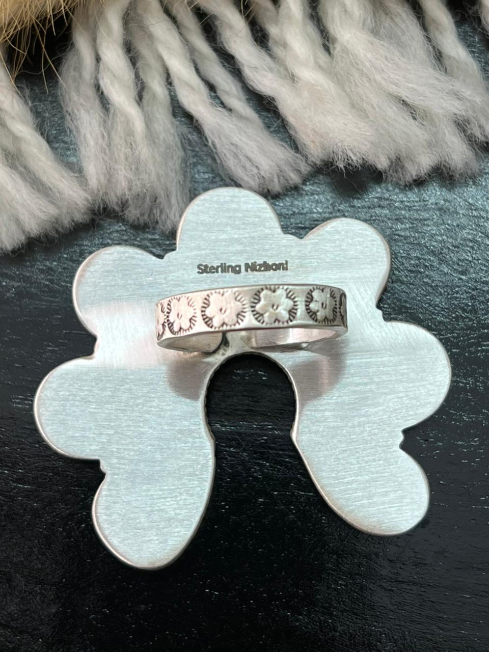Handmade Sterling Silver Baja Turquoise Collection: Naja Adjustable Ring "Signed Nizhoni" (6)