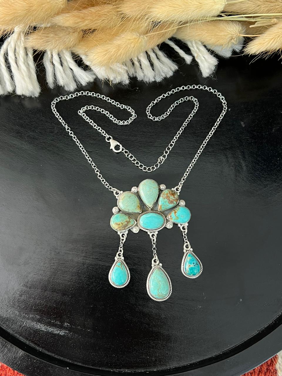 Handmade Sterling Silver Baja Turquoise Collection: Necklace "Signed Nizhoni"