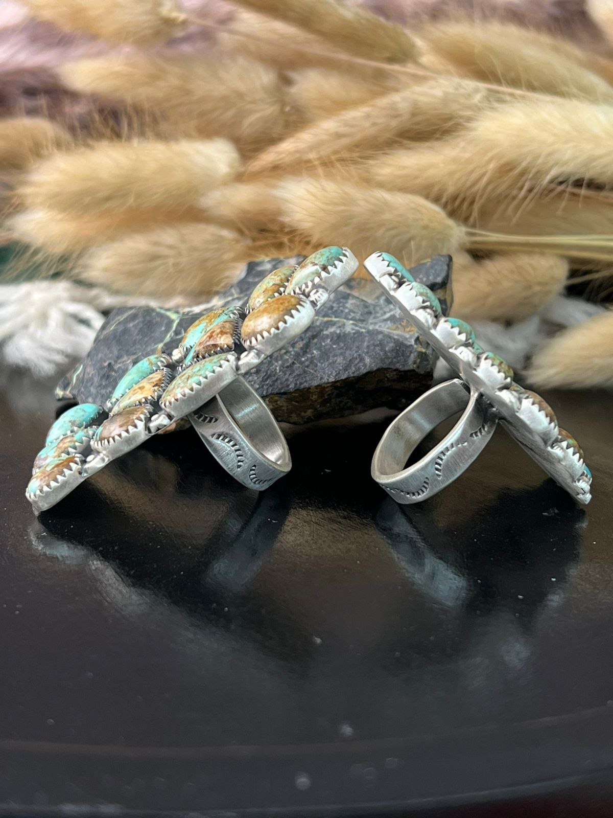 Handmade Sterling Silver Baja Turquoise Collection: Adjustable Ring "Signed Nizhoni"