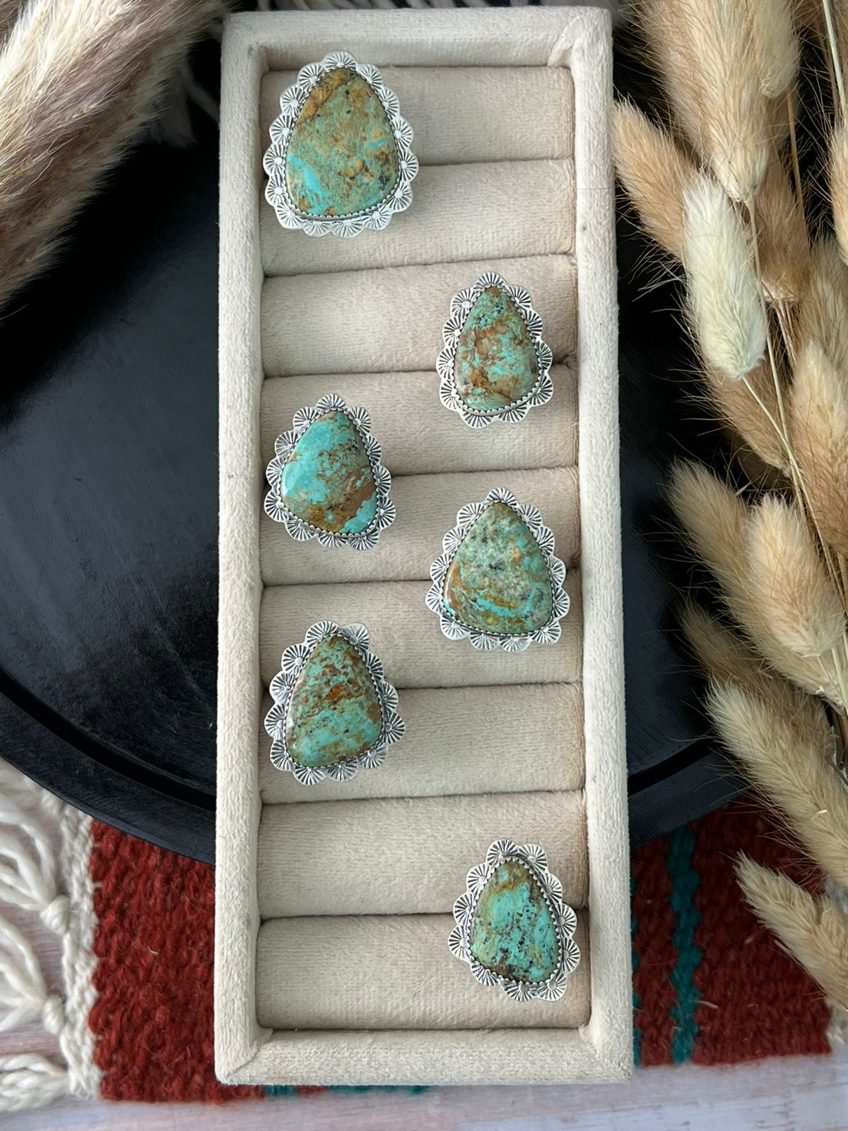 Handmade Sterling Silver Baja Turquoise Collection: Adjustable Ring "Signed Nizhoni"