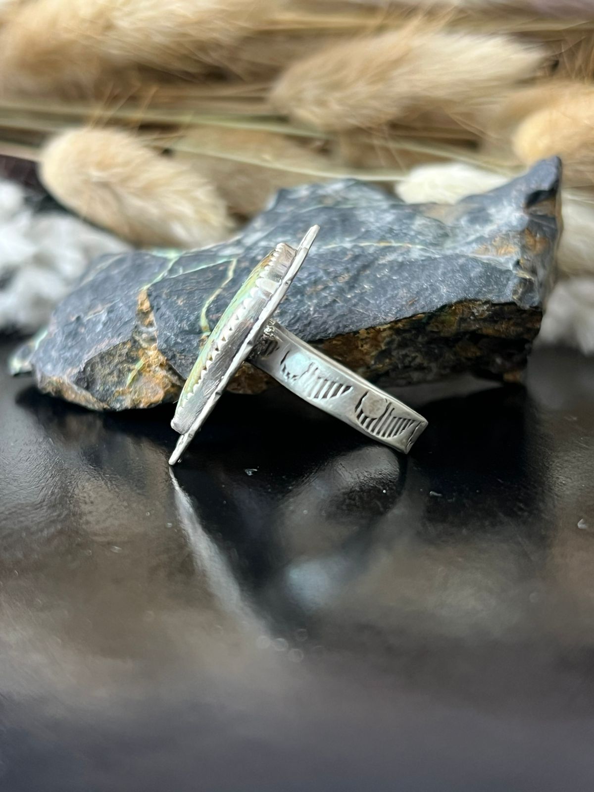 Handmade Sterling Silver Baja Turquoise Collection: Adjustable Ring "Signed Nizhoni"