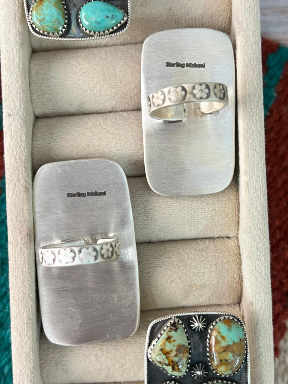 Handmade Sterling Silver Baja Turquoise Collection: Adjustable Ring "Signed Nizhoni"