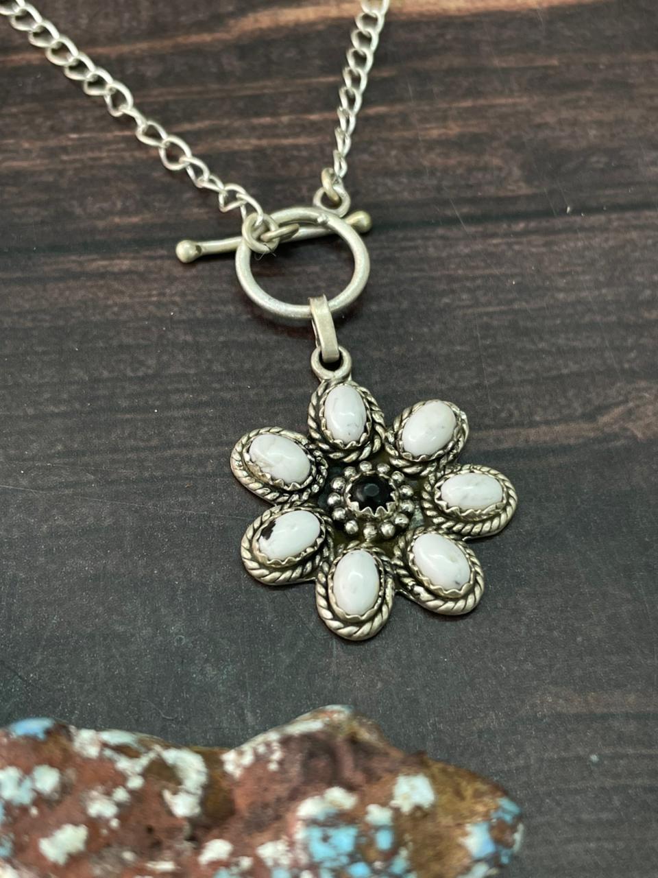Handmade Sterling Silver White Buffalo Necklace "Signed Nizhoni"