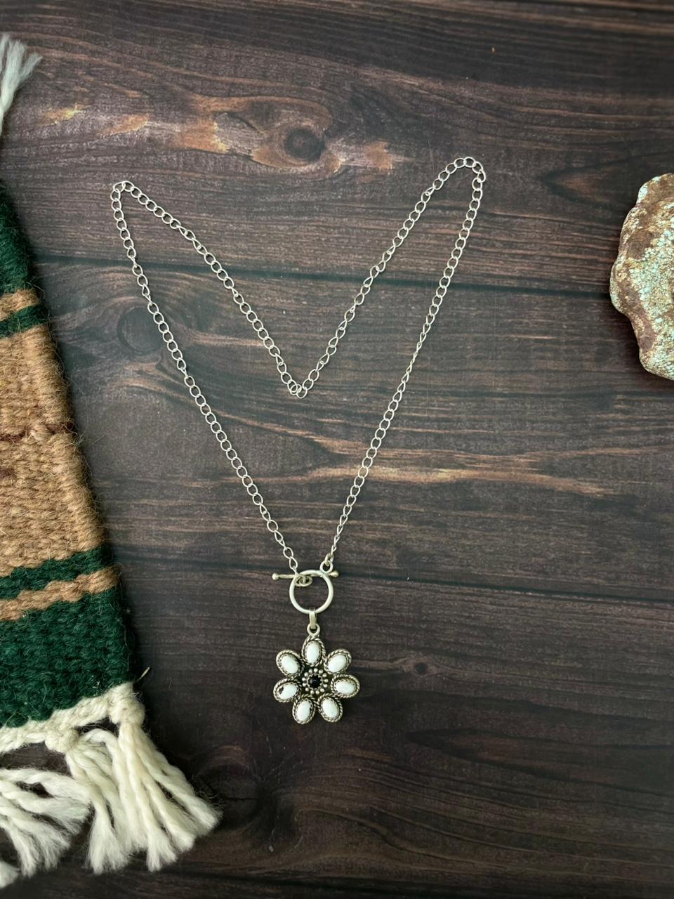 Handmade Sterling Silver White Buffalo Necklace "Signed Nizhoni"