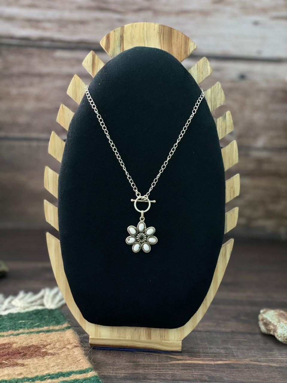 Handmade Sterling Silver White Buffalo Necklace "Signed Nizhoni"