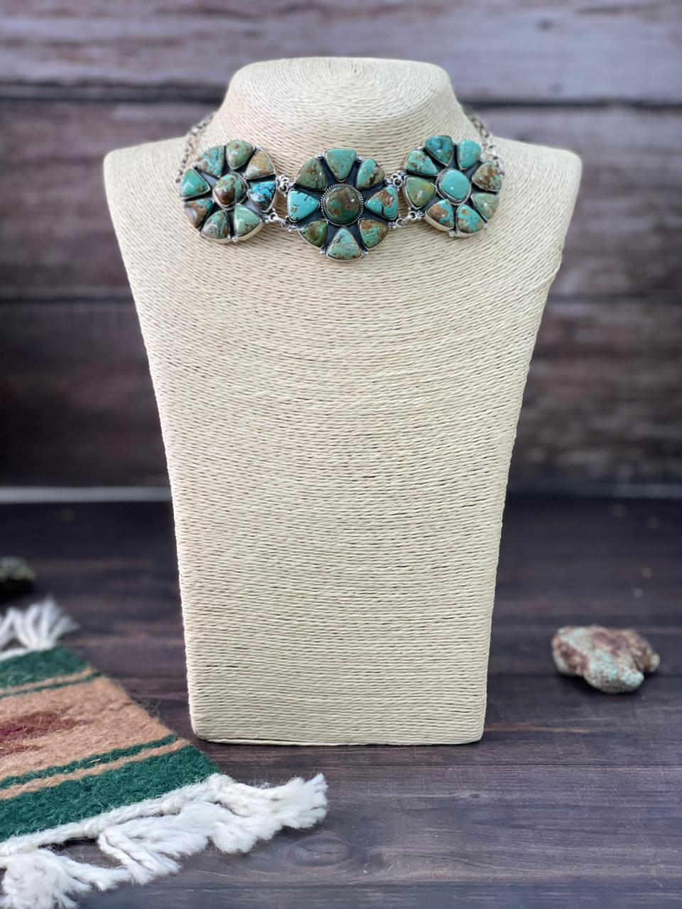 Handmade Sterling Silver Baja Turquoise Collection: Choker Necklace "Signed Nizhoni"