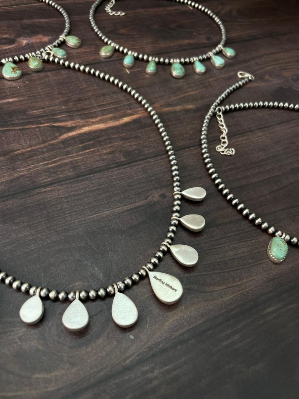 Handmade Sterling Silver Baja Turquoise Collection: Beaded Necklace "Signed Nizhoni"