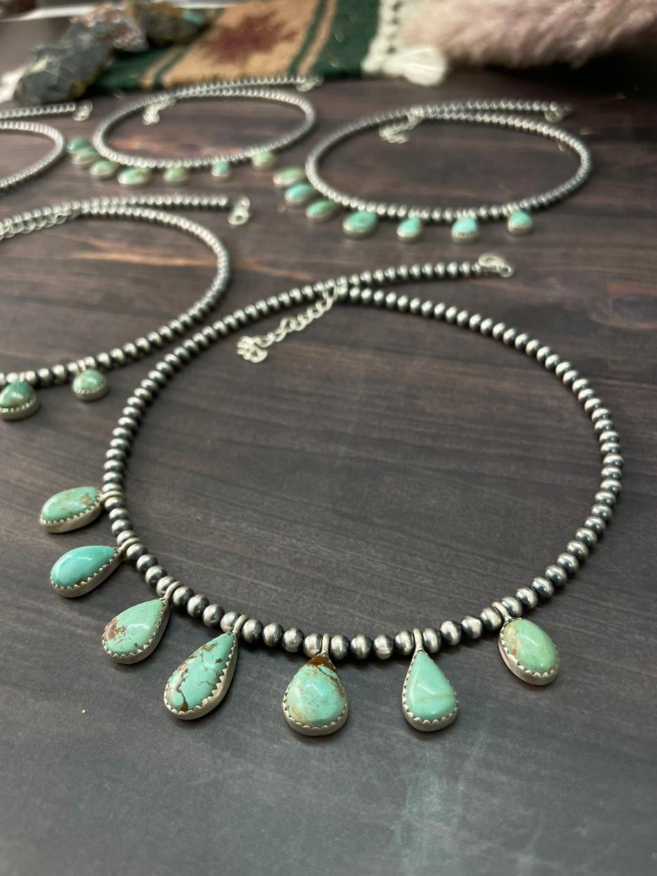Handmade Sterling Silver Baja Turquoise Collection: Beaded Necklace "Signed Nizhoni"