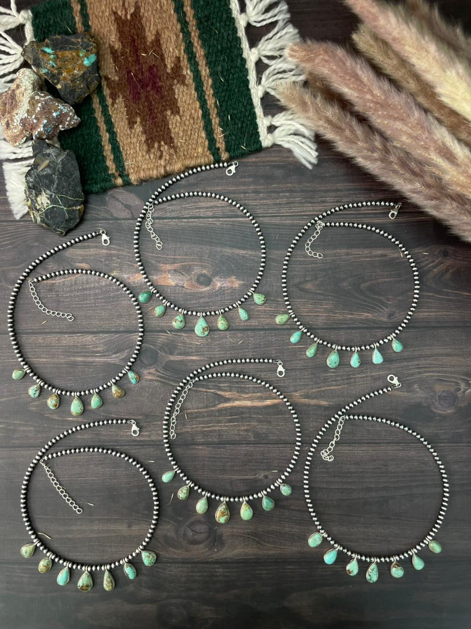 Handmade Sterling Silver Baja Turquoise Collection: Beaded Necklace "Signed Nizhoni"