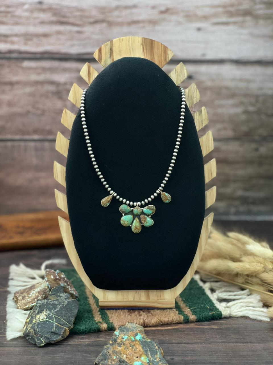 Handmade Sterling Silver Baja Turquoise Collection: Beaded Necklace "Signed Nizhoni"
