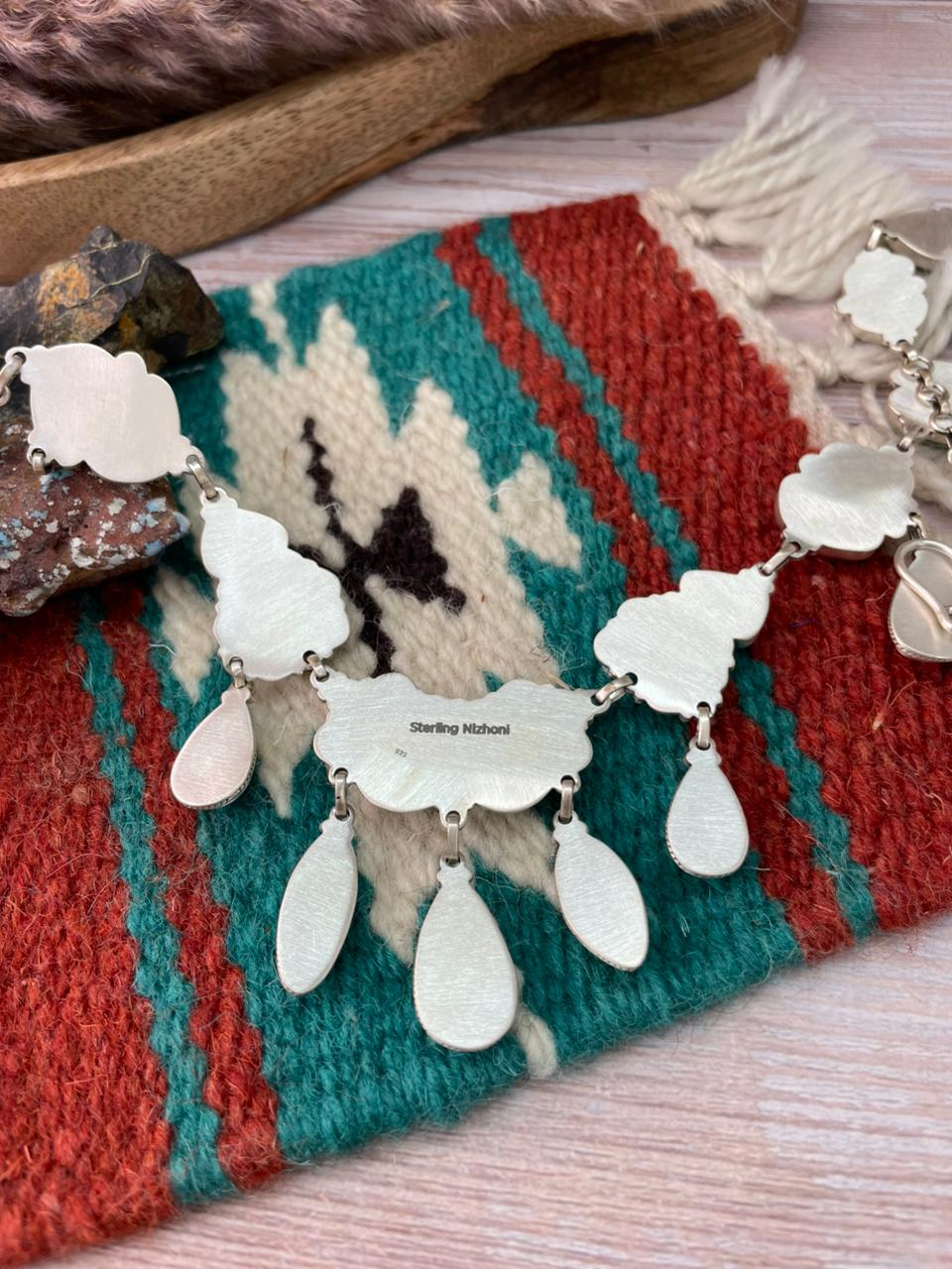 Handmade Sterling Silver Baja Turquoise Collection: Necklace "Signed Nizhoni"