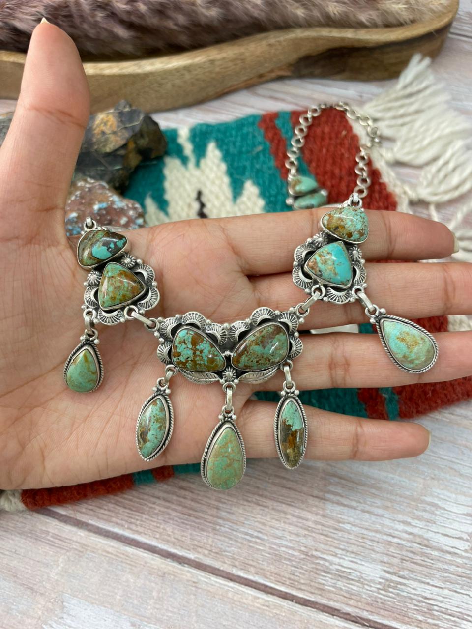 Handmade Sterling Silver Baja Turquoise Collection: Necklace "Signed Nizhoni"