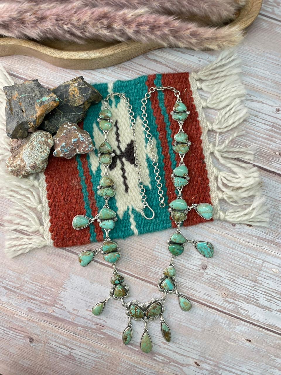 Handmade Sterling Silver Baja Turquoise Collection: Necklace "Signed Nizhoni"