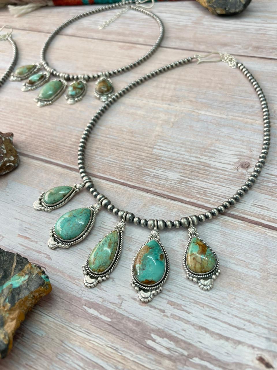 Handmade Sterling Silver Baja Turquoise Collection: Beaded Necklace "Signed Nizhoni"