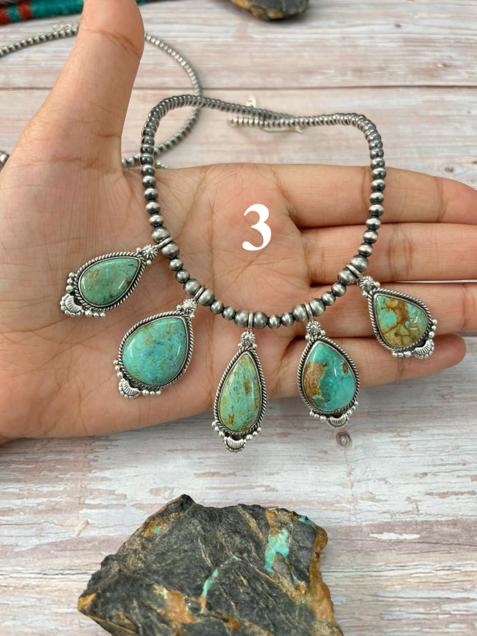 Handmade Sterling Silver Baja Turquoise Collection: Beaded Necklace "Signed Nizhoni"
